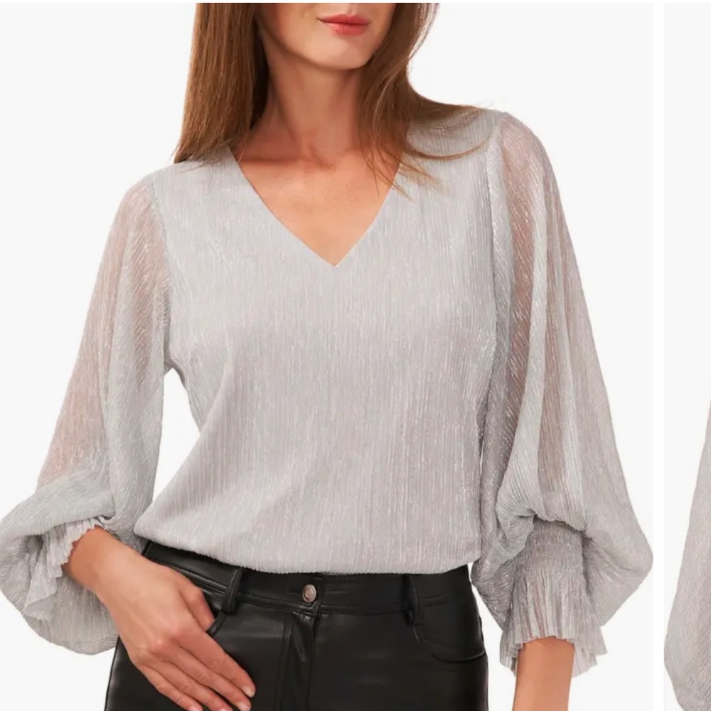Cece Metallic Balloon Sleeve Blouse Size Medium